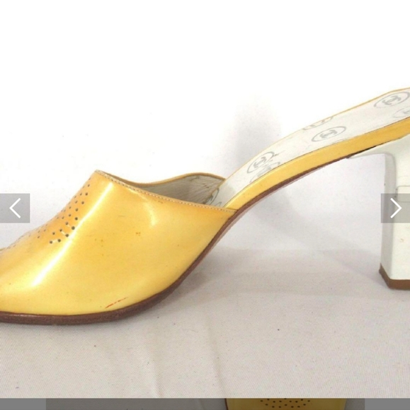 Pre-Owned High Heel Slip on Sandals White/Yellow - Picture 8 of 9
